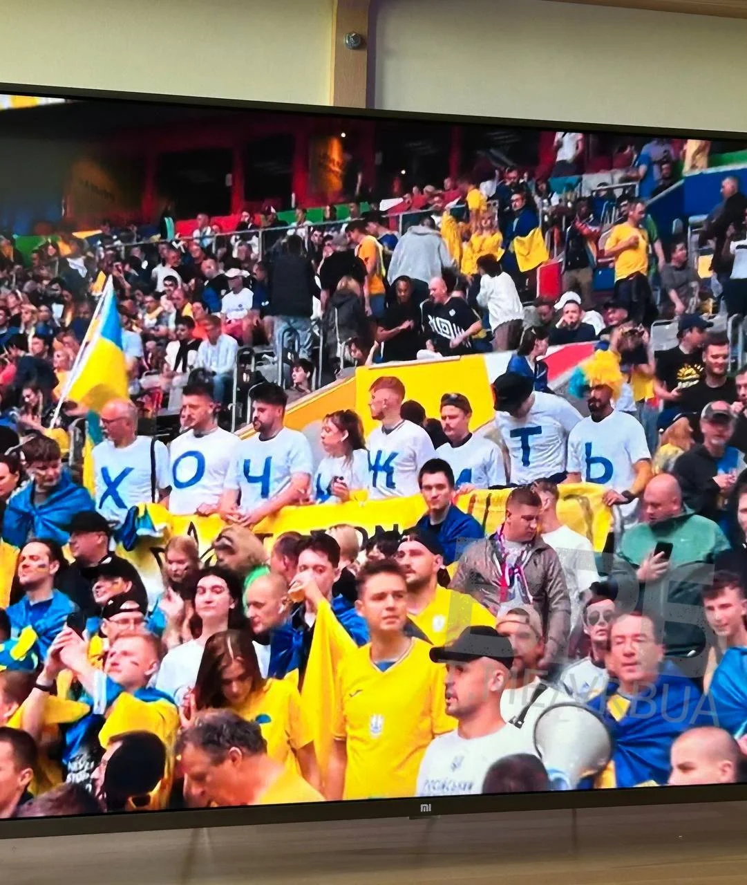 Вболівальники України прийшли на матч проти Словаччини з плакатом «Верніть вибори» і футболками «Хочу жити»